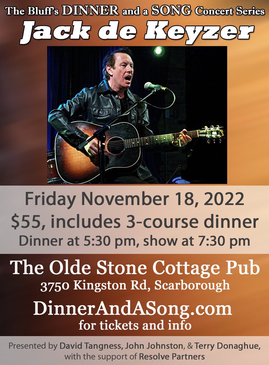 Three tickets left for tonight’s <a href="/JackdeKeyzer/">Jack de Keyzer</a> show <a href="/StoneCottagePub/">Stone Cottage Pub</a> For tickets email dinnerandasong.to@gmail.com show only 30, dinner package $55 #ScarbTo <a href="/BluffsToronto/">The Bluffs Toronto</a> <a href="/GuildwoodTO/">Guildwood Village Community Association</a> <a href="/scararts/">Scarborough Arts</a> <a href="/RenewScarboro/">Renew Scarborough</a> <a href="/12fretguitar/">The Twelfth Fret Guitarists' Pro Shop ~ Since 1977</a> <a href="/TOBluesSociety/">Toronto Blues Society</a>