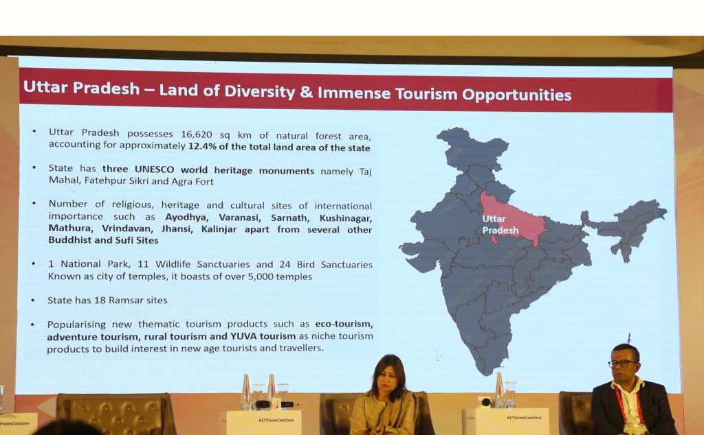 uptourismgov's tweet image. Floating all over now!
In the #VisionConclave held today by The Economic Times on UP&apos;s $1-Trillion #Economy by 2027 at Hotel Taj Mahal, Lucknow, Principal Secretary Tourism, @MukeshMeshram, discussed and highlighted the key points of #NewTourismPolicy2022

#RethinkTourism