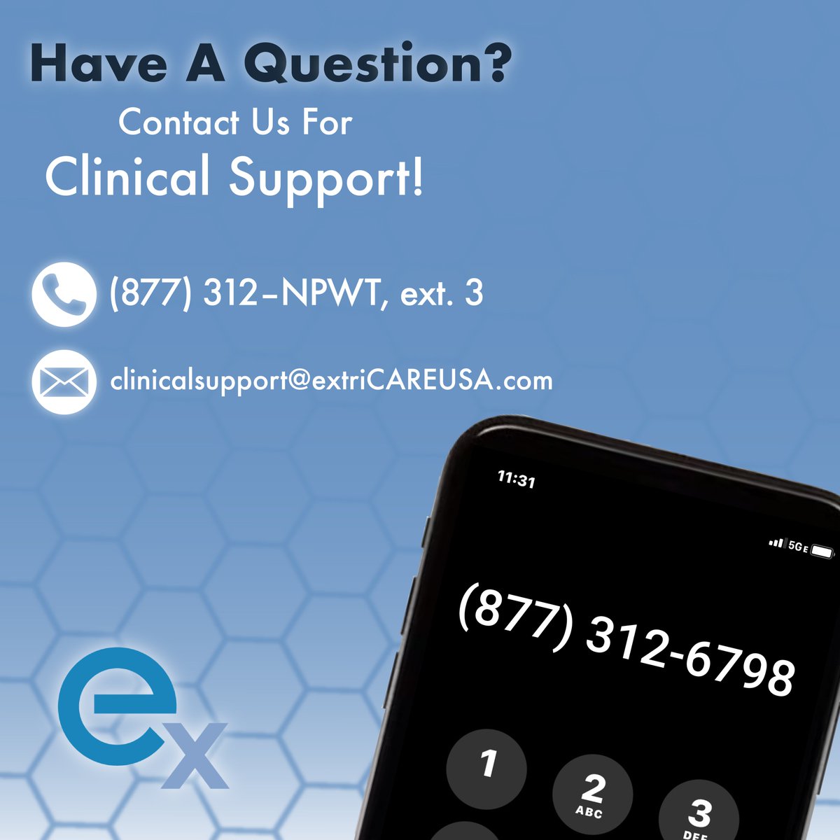 extricare's tweet photo. We offer ongoing clinical support for our strong network of dealers—Please get in touch with us if you have questions or need assistance. #ExtriCARECares #ClinicalSupport #NPWT #WoundCare https://t.co/N6FIe2CaQn