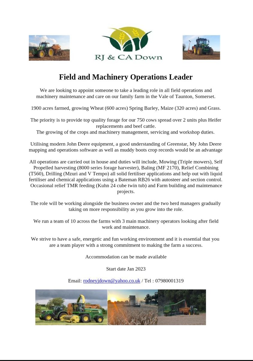 We are recruiting a Field and Machinery Operations Leader. As always twitter team retweets always appreciated.