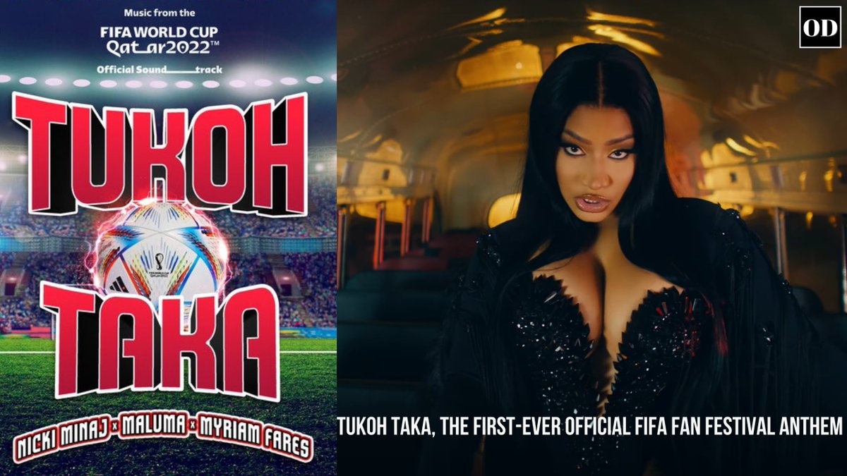 outlandigest's tweet photo. #TukohTakah #NickiMinaj #MyriamFares #FIFAWorldCupQatar2022 #Qatar2022 
“Tukoh Taka” the official FIFA Fan Festival anthem release by Nicki Minaj, Maluma and Myriam Fares - https://t.co/opbalGevYl https://t.co/StF8VfQtui