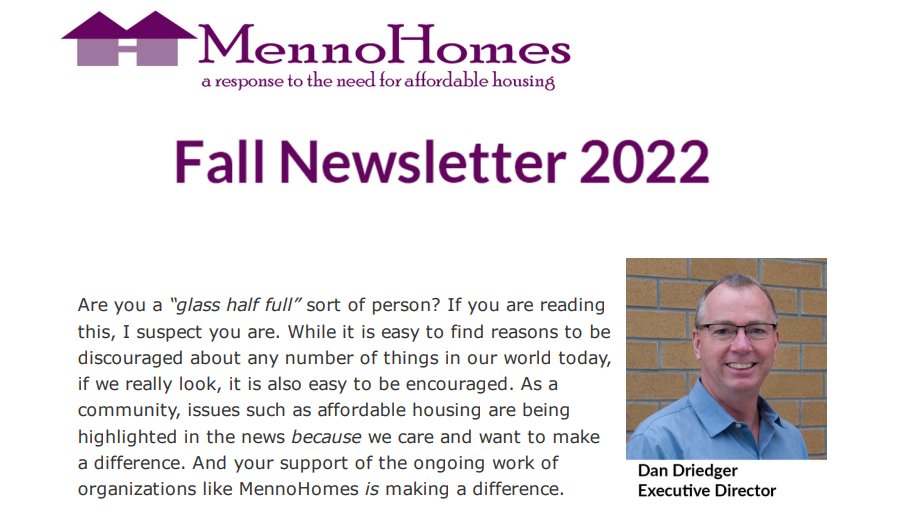 In case you missed it (perhaps because we don't have your email address) here's a link to our Fall Newsletter. mennohomes.com/wp-content/upl…
Don't want to get missed again? Please subscribe by sending a quick note to admin@mennohomes.com .