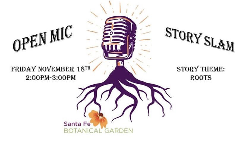 SantaFeBG's tweet photo. Join us for an open mic Story Slam in the Hendricksen Pavilion TODAY, 2pm-3pm! Show up for a chance to tell your story or simply to show your support and interest in the stories of your community members.
No registration required, admittance with Garden Admission fee. https://t.co/6AeMHEhcyZ