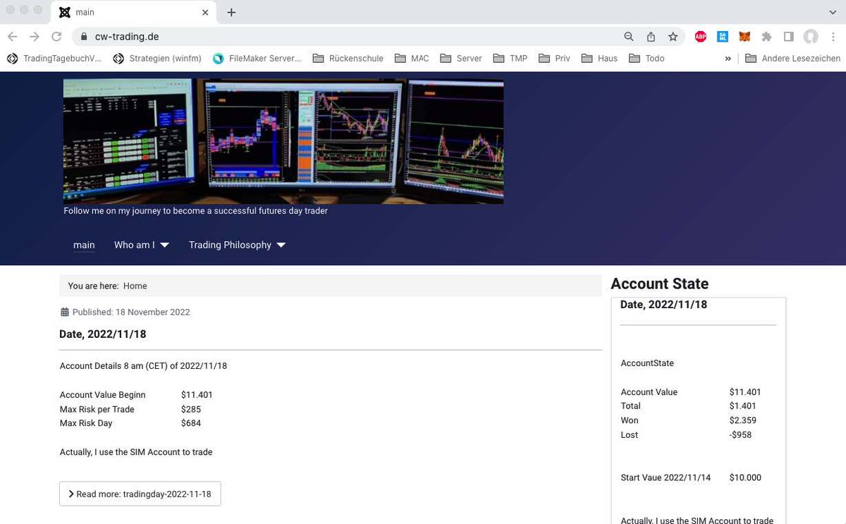 cw_trading_de's tweet photo. First Week of my #trading Journey to become a #trader is over. Starting journey with $10.000. This week brings $1.901 onsite. Next week starts with $11.901. Good week with #ES #EuroFX and #gold. Looking forward. https://t.co/qKmRV2yu9K