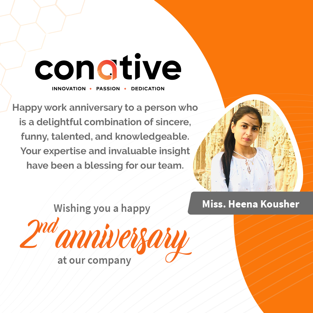CITSINDORE's tweet photo. We heartily congratulate our Passionate team member  Miss Heena kousher for completing the successful two years at Conative IT Solutions!

#workanniversary #2secondworkanniversary #conative #conativeemployee #conativeitsolutions https://t.co/suB8cqmWuj