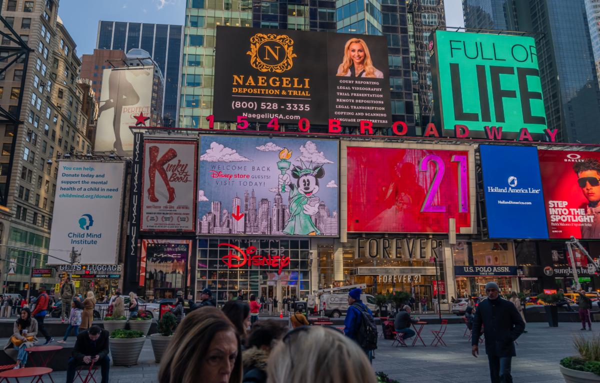 NaegeliUSA's tweet photo. We took over Times Square, now let us take over your court reporting and litigation support needs. 
https://t.co/YZVOLfGx5R
 
#NaegeliAdvantage. #lawyers #attorneys #paralegals #courtreporters #remotedepositions #timessquare https://t.co/8wmH9LMNVi