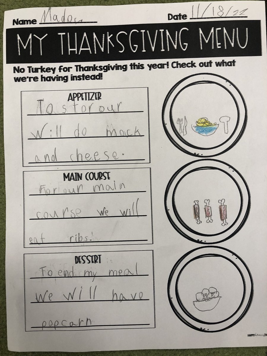 MsSuchy1's tweet photo. Room 12 is getting hungry with our own Thanksgiving Menus #thankful #yum #GreatHappensHere @KerkstraCougars https://t.co/MxSf0osJh6