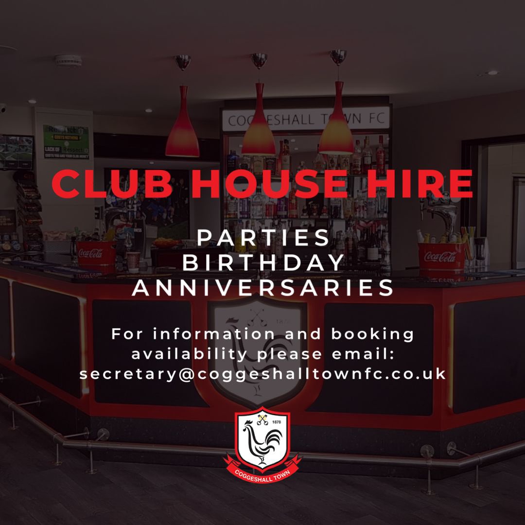 Club House Hire 🎉

Looking for a venue for an upcoming party, birthday, anniversary or celebration?

Coggeshall Town’s clubhouse and facilities are now available for hire.👇

coggeshalltownfc.co.uk/venue-hire/