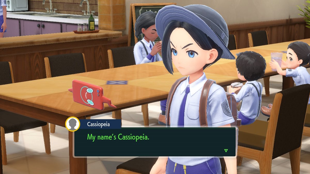 Digishares's tweet photo. Calling it right now, I bet Cassiopeia turns out to be the cute eevee girl we just helped outside the school. #PokemonScarletViolet #NintendoSwitch https://t.co/cVJQmeT4Mu