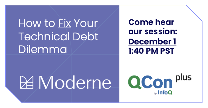 Come join @jon_k_schneider at #QConPlus Dec 1! He'll be talking about reframing technical debt through continuous software modernization. bit.ly/3Gthr7S