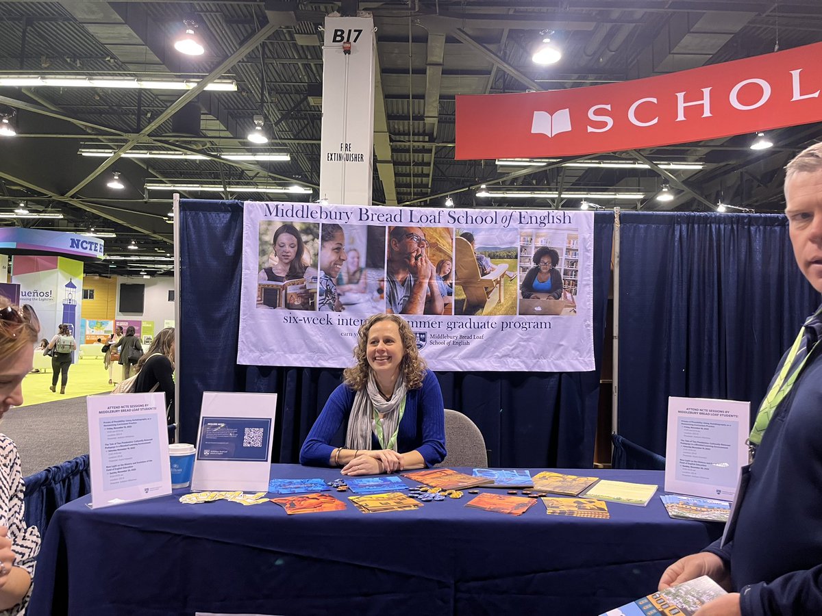 mckennat's tweet photo. At #NCTE22 ? Stop by the Bread Loaf booth (#431, behind Scholastic) and see Gillian! https://t.co/Jxjwrot7Dh