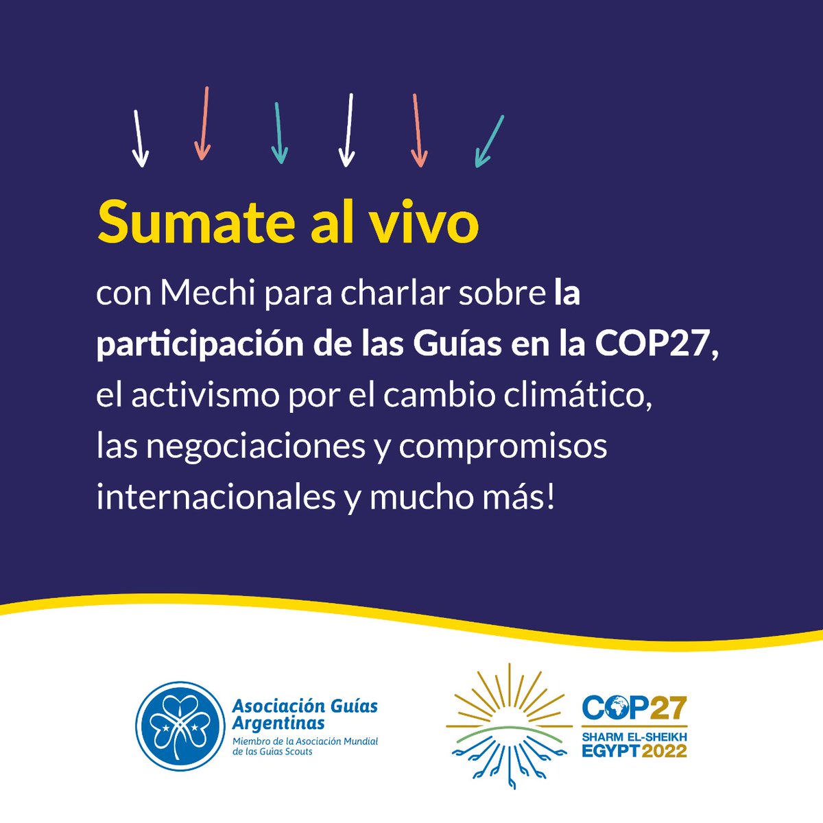 GuiasArgentinas's tweet photo. Mañana sábado ☘️ 19 de noviembre a las 12 hs. Sumate al vivo para escuchar a @mechiramacieri por el ig @guiasargentinas.🌎 ¡Te esperamos!

#COP27  #GuidismoEnAcción #CambioClimático #GuidismoInternacional https://t.co/V4t08rujgJ