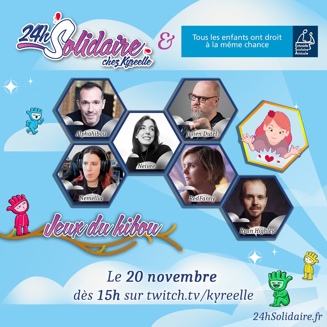 Kyreelle's tweet image. Et pour la première fois dans l'histoire des #24hSolidaire, il y aura du rab pour @AlphaHibou ! 

Un deuxième groupe viendra se mesurer aux #Jeux du Hibou🦉 à partir de 15h Dimanche et jusqu'à la clôture ! 

Lancement du live Demain soir !!! 😱🤩🥳