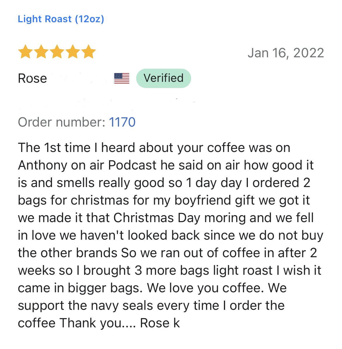 CoffeeJscc's tweet image. It’s another #FiveStarFriday. Check out Rose’s review. Great timing for this review as the holidays and holiday gift buying is upon us. Great time to pickup a #coffee gift for friends or family!
Thanks also to @AnthonysFavs for promotion.
#GetCaffeinated #NSF #GreatCause #veteran