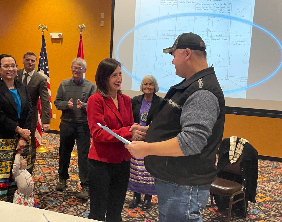 MnDOT's tweet photo. HISTORIC DAY — We’re proud to return land along the North Shore of Lake Superior to the Grand Portage Band of Lake Superior Chippewa. 

Known as Chippewa City near Grand Marais, this land was home to many Ojibwe/Anishinaabe families. 

It is now back with its rightful caretakers. https://t.co/4j6VLFnK8Z