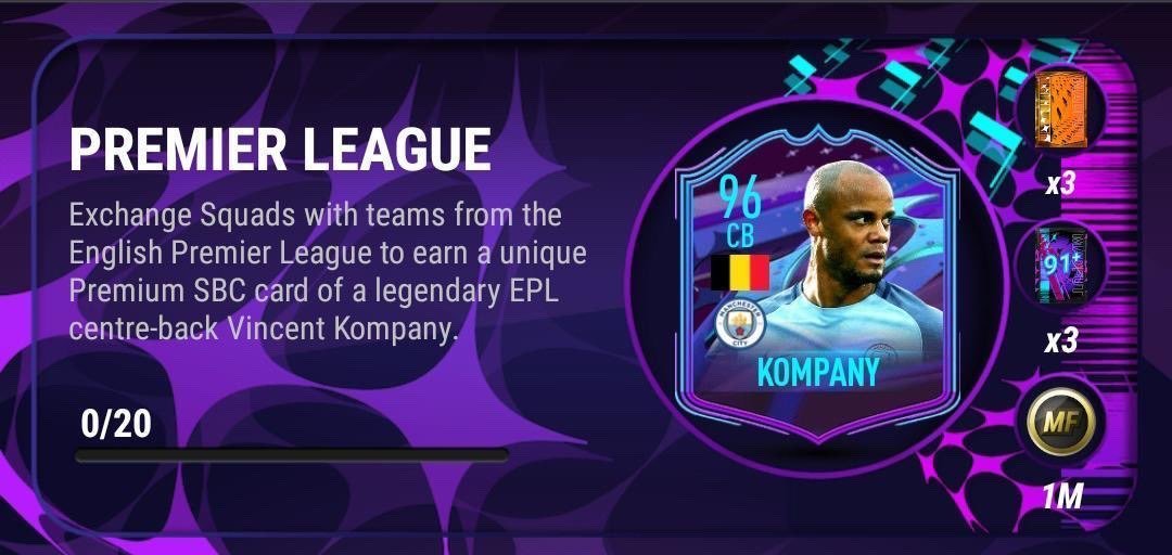 fr_madfut's tweet photo. Nouveau SBC Groups ! 
-> Récompense : Kompany 96 "End of Era"
20 Etapes. https://t.co/DLtkYBoIXi