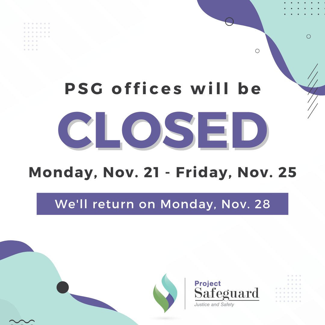 psghelps's tweet photo. Our offices will be closed from November 21 through November 25. We will return on Monday, November 28.

If you're in need of domestic violence resource referrals or support, please contact the @SafeHseDenver 24/7 crisis line at 303-318-9989. https://t.co/RZIKuZD3ZH