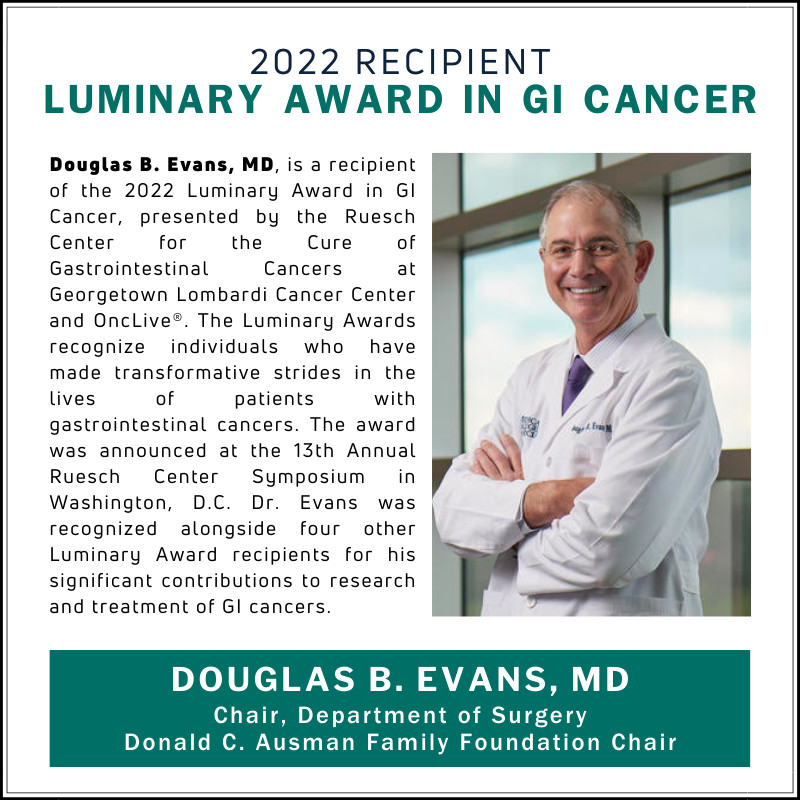 Congratulations to Douglas B. Evans, MD, for receiving a 2022 Luminary Award in GI Cancer from the <a href="/RueschCenter/">Cure GI Cancers</a>! Dr. Evans is recognized for his contributions to the research and treatment of #GICancer. 

<a href="/DougEvans2273/">Douglas B. Evans</a> <a href="/mcwsurgonc/">MCW SurgicalOncology</a> <a href="/MedicalCollege/">Medical College of Wisconsin</a> <a href="/MCWCancerCenter/">MCW Cancer Center</a> #LeadingTheWay