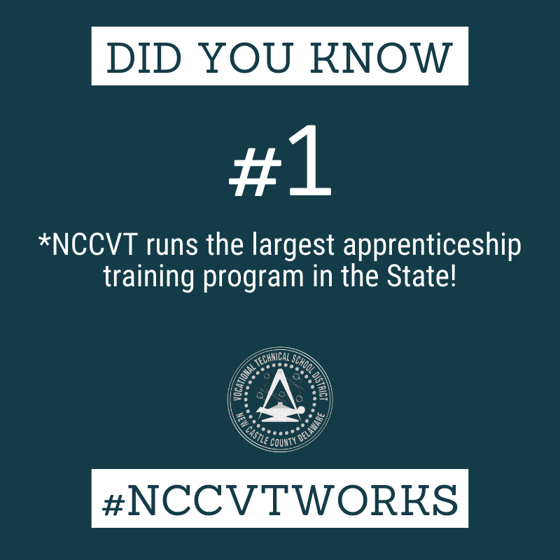 We're #1! As we wrap up #NAW2022, we are very proud to be able to say we offer the largest apprenticeship program in DE. Apprenticeships combine on-the-job training with a job-related classroom or lab instruction. Learn more at nccvtadulteducation.com/apps/pages/ind…. #nccvtworks #adultedworks