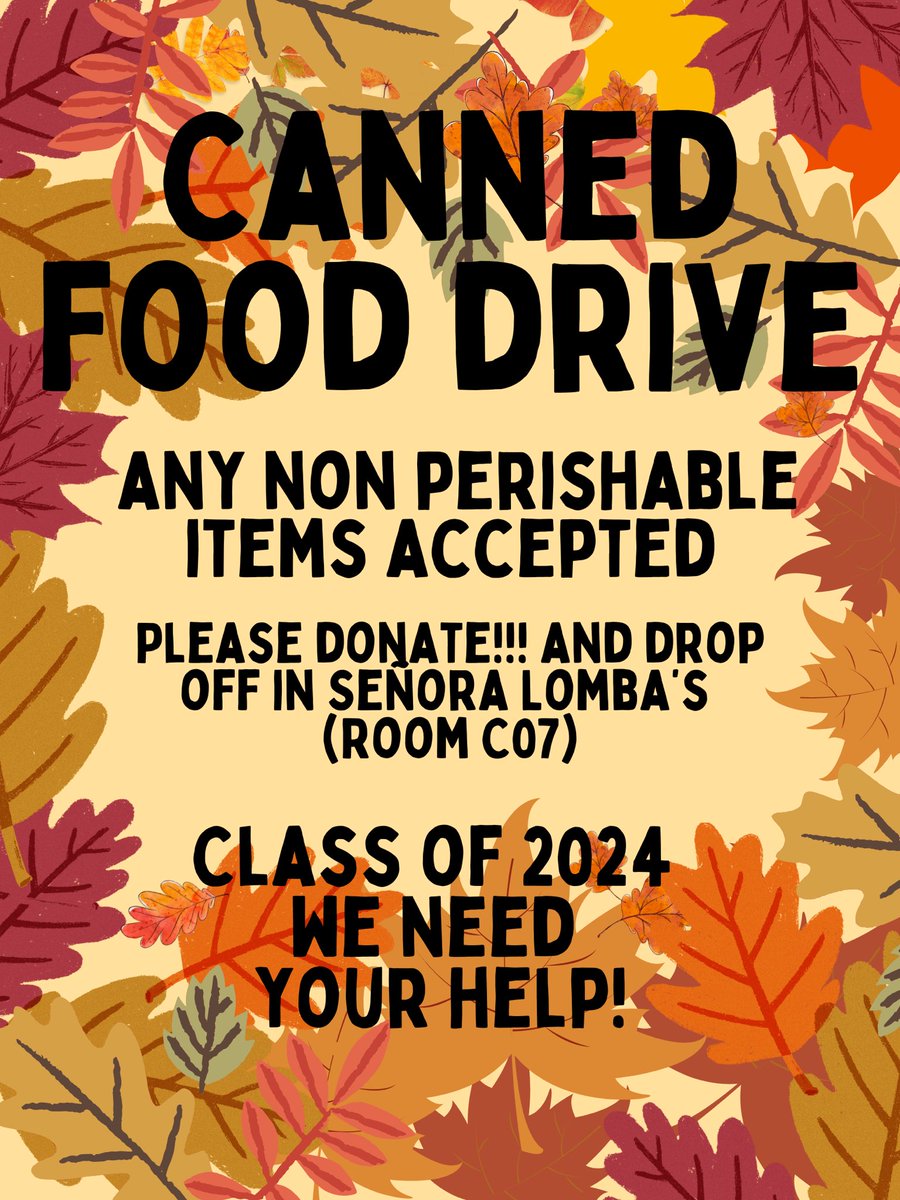 Calling all Dartmouth Class of 2024 students and parents- we need your help! Every year Dartmouth High hosts a food drive for families in need, but this can only be successful with your participation! All non perishable foods and cans are accepted!! 

Thank you for the support!