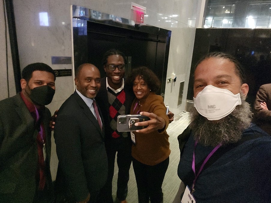 Hunt_Institute's tweet photo. Our Educator Diversity Program Manager, @banksington, is at @CenterBlackEd's #BMEC2022 conference this week to explore strategies for improving Black teacher recruitment &amp; retention!

#Selfieception with @TonyThurmond, @TravisJBristol, @Pbrookins44, and Will McGee of @CADeptEd. https://t.co/Rl0jeKKOS9