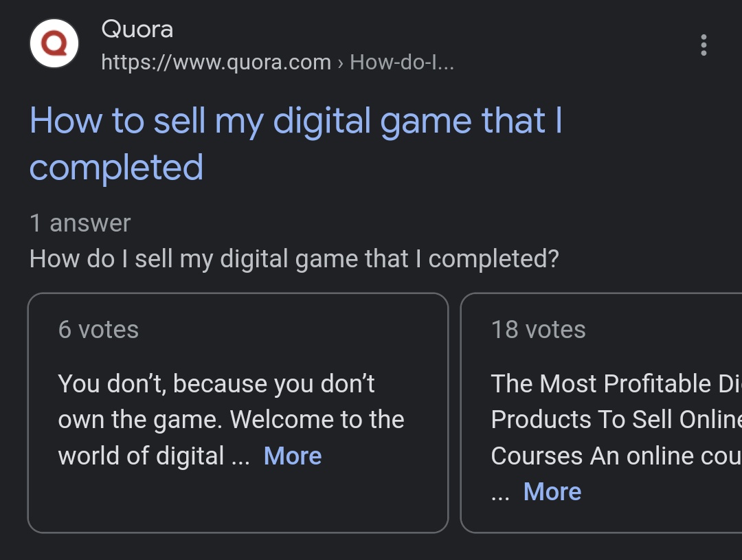 Ok, so you've completed the game &amp; now you want to sell it! But it's digital, so you can't!😡 

It'd make sense if you could give up ownership &amp; pass on the digital code, who agrees? Any #gaming industry professionals out there know how could this work?

#digital #games #physical