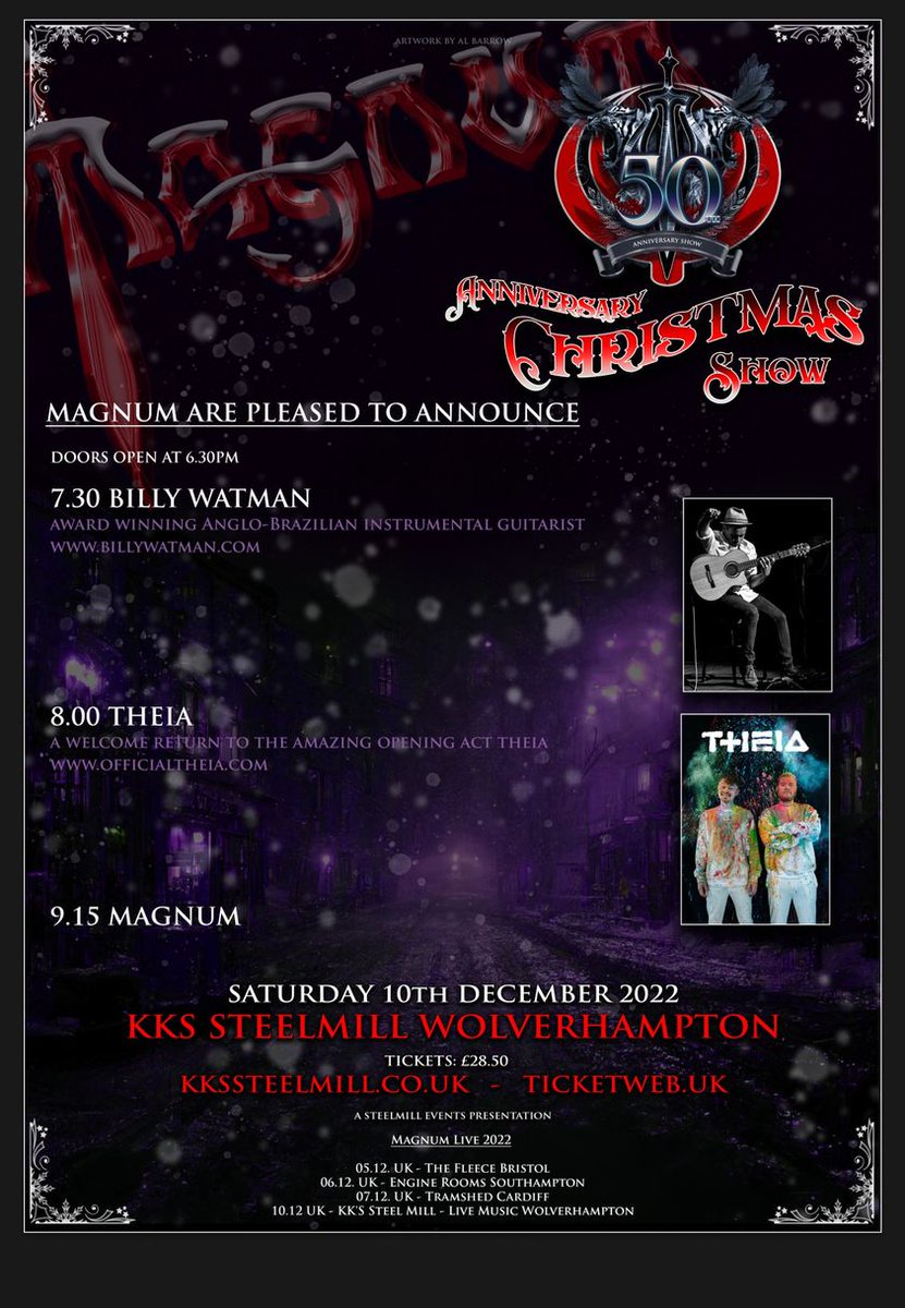 TICKETS
ticketweb.uk/.../magnum-kks…
Magnum Live 2022
05.12. UK - The Fleece Bristol
06.12. UK - Engine Rooms Southampton
07.12. UK - Tramshed Cardiff
10.12 UK - KK'S Steel Mill - Live Music Wolverhampton