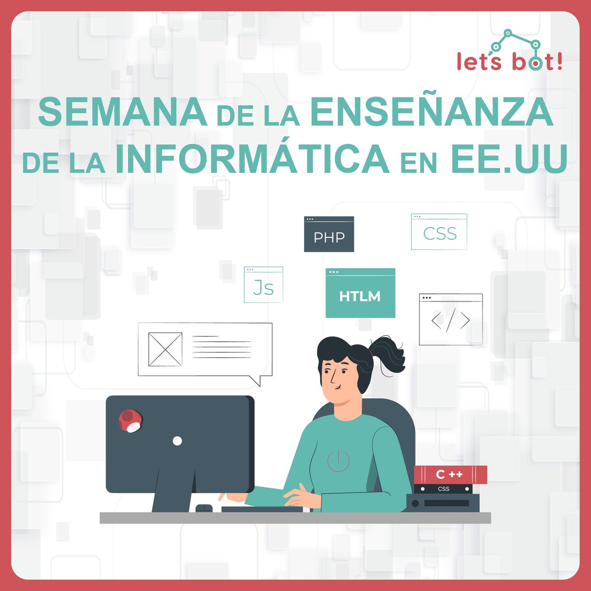 letsbotcamp's tweet photo. Hoy comienza en 🇺🇸 la Semana de la Enseñanza de la informática. Inspirando a estudiantes de todas las edades a interesarse y aprender ciencias de la computación (informática). 👩💻
#LetsBot #OpportunityForAll #OportunidadesParaTodas #GirlsInSTEM #GirlsForAChange #CSEdWeek https://t.co/hFZOSzdlSe