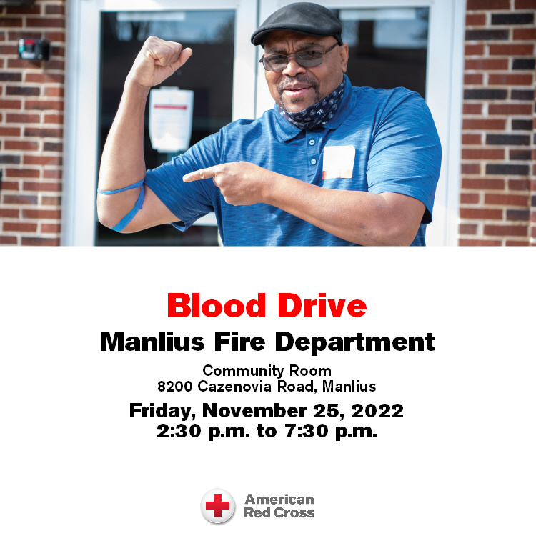 Manlius_Fire's tweet photo. Please join us for a blood drive at Manlius Fire Department on Friday, November 25, 2022 from 2:30 p.m. to 7:30 p.m. Visit https://t.co/JzuHd9NgRN to schedule an appointment. https://t.co/EuoC5C3qSl