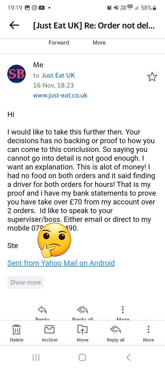SteBurns48's tweet photo. @JustEatTakeaway I am still waiting for over £70 from 2 orders as my food never arrived due to no drivers....  no explanation and no food... down £70!!! https://t.co/fQB0uKT9yr