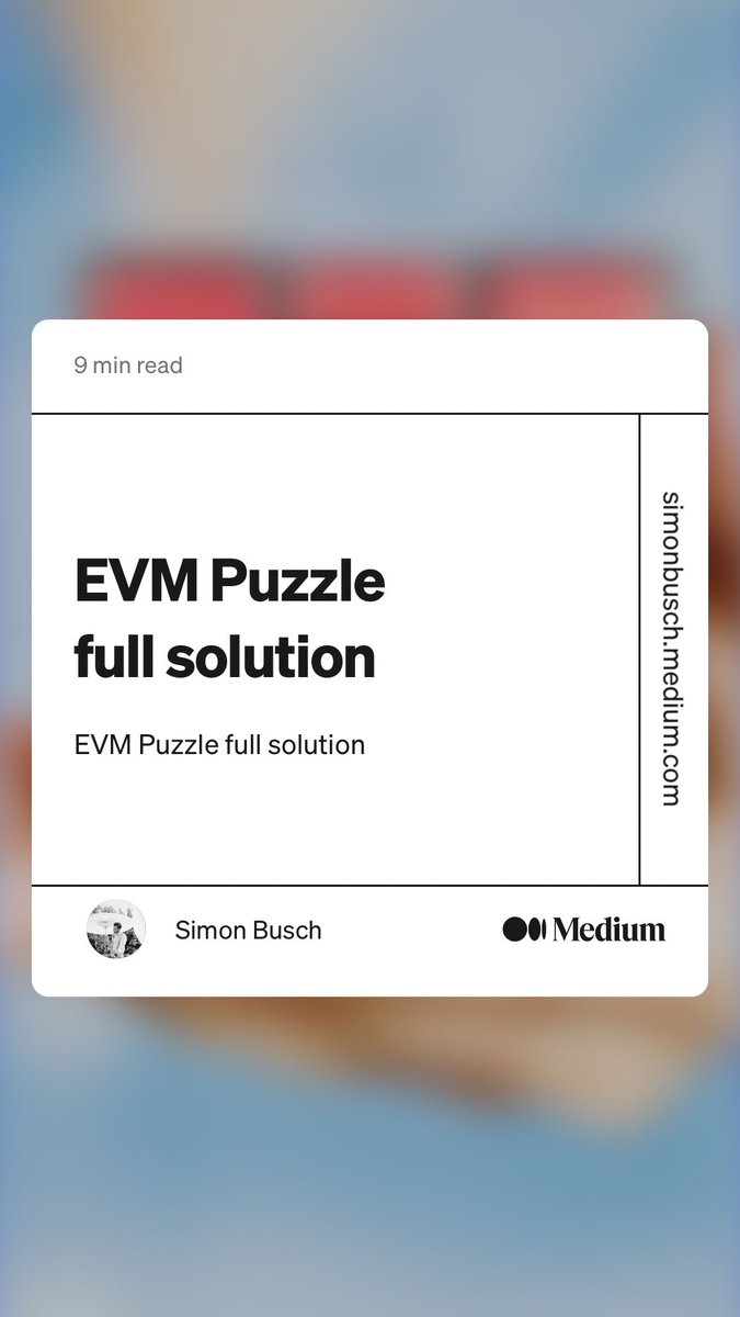 _0xsi's tweet image. I recently published my solutions to EVM puzzle on medium, go check it out :) 
#evm #puzzle #opcodes #bytecode 
link.medium.com/fOm0yXQ03ub
