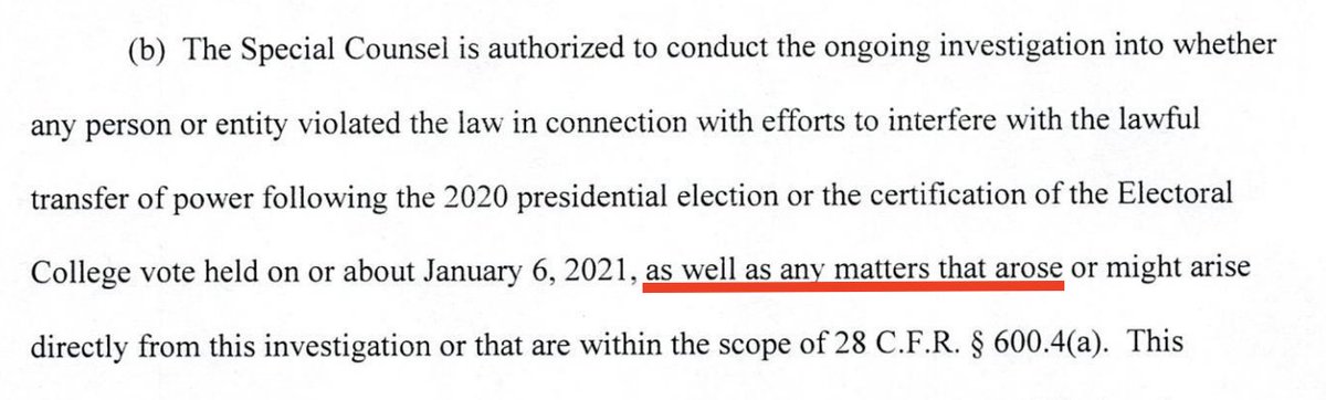 Here's my favorite part of Garland's order. This language -- that may arise -- is what usually refers to attempts to obstruct the investigation. But, uh, usually it doesn't ALSO include the past tense. justice.gov/opa/press-rele…