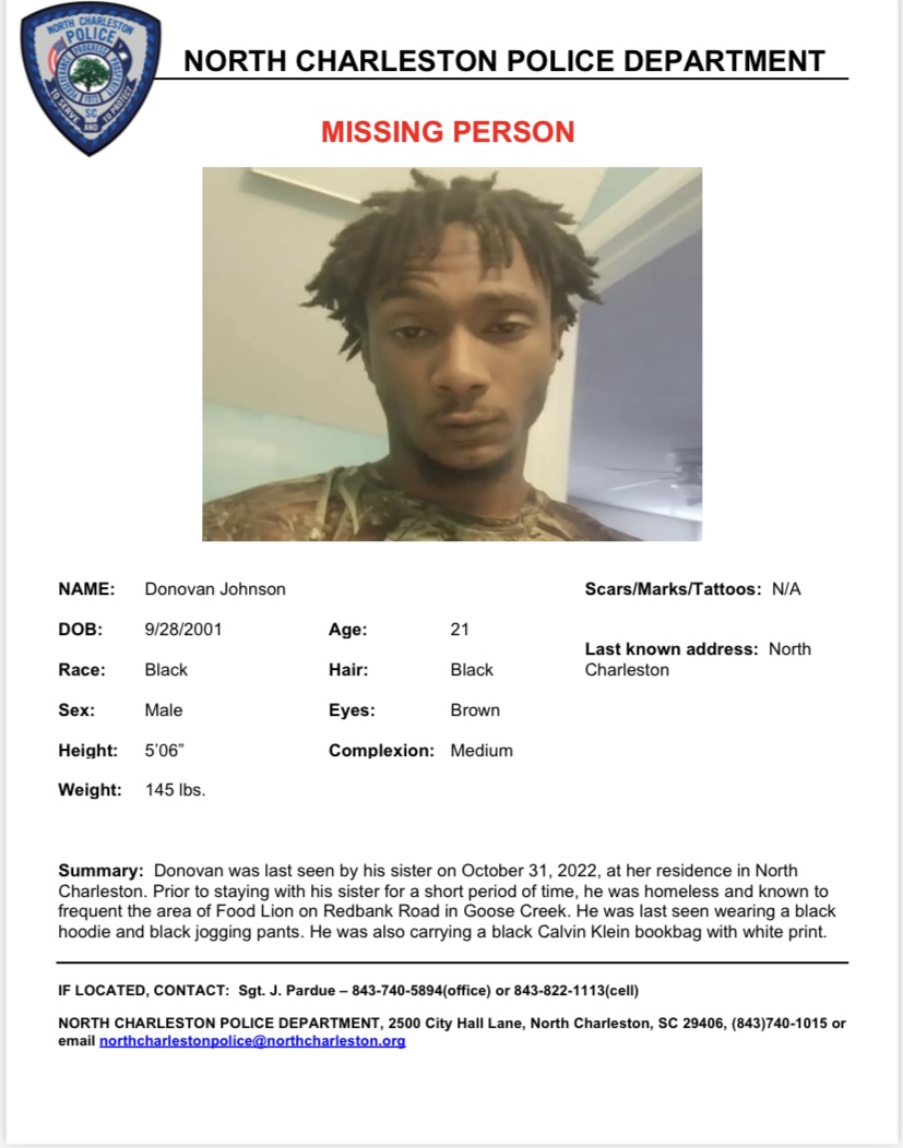 North Charleston Police on Twitter "Please help us spread the word about Donovan Johnson who is