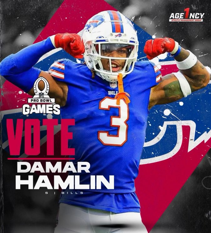 agentturner1's tweet photo. Pro Bowl voting is now open! Click the link to get Damar Hamlin to the Pro Bowl. #nflprobowl #probowlvote #damarhamlin #chasingmillions https://t.co/sVGUTMsgFP https://t.co/fRxLGeAxXS