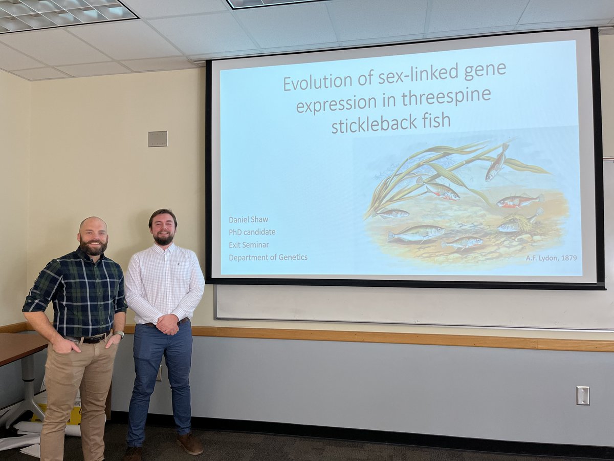 Congrats to our newest Genetics PhD, Dr. Daniel Shaw! Here Daniel is with his advisor Mike White @mikea_white. @dna_shaw will soon begin a post-doc with @jeffreymgood at the Univ of Montana. Congrats Dr. Shaw, we are so proud of you!