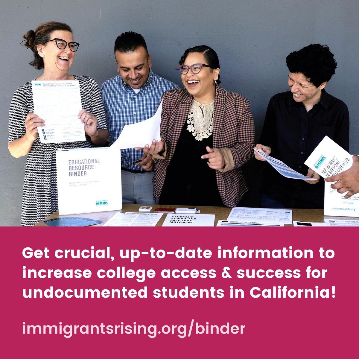 Students without documentation deserve the opportunity to pursue #HigherEd dreams. To help educators, students, and allies increase student access and success in California, our grantee partners @immigrantsrise created The Educational Resource Binder: immigrantsrising.org/resource/educa…