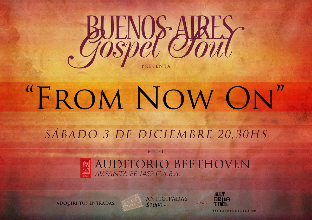 BSASGOSPELSOUL's tweet photo. Después del éxito en la Noche de los Museos y el Teatro Coliseo, estaremos El Sábado 3 de Dic  a  las 20,30 presentando:From Now On ,despidiendo el año,con canciones que emocionan y contagian al público Podes conseguir tus entradas en Alternativa Teatral https://t.co/FFFUL7k1hW