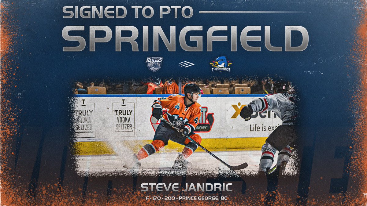 Transaction:

Forward Steve Jandric has been signed to a PTO by the Springfield Thunderbirds (AHL).

Good luck Steve!

#AllAboutTheW | #RailersHC | #Worcester