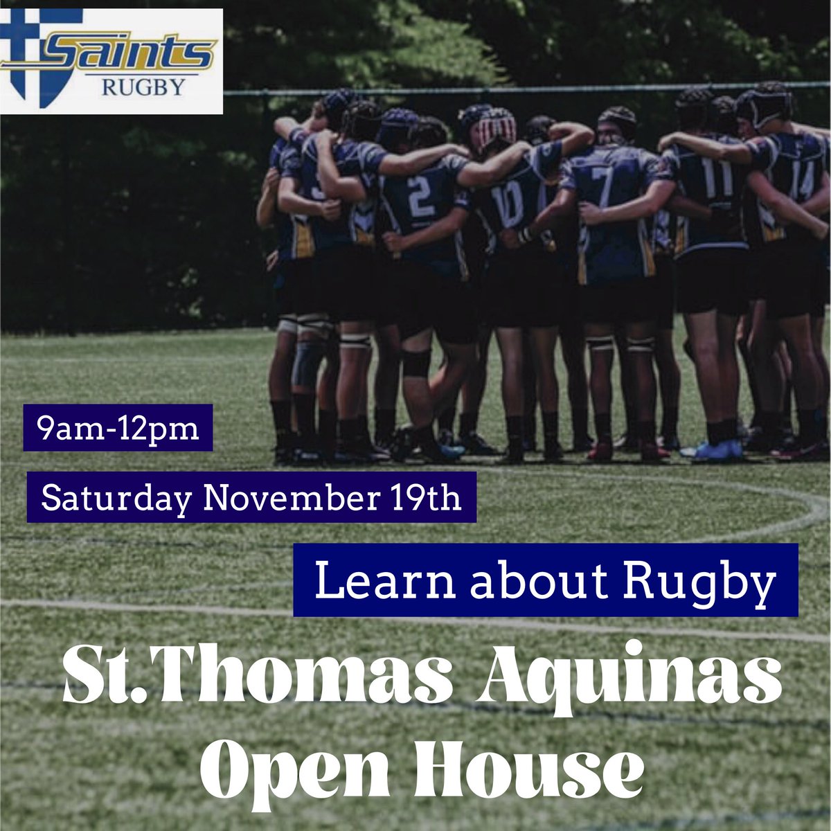 stasaintsrugby's tweet photo. Young families come check out @STAsaints Open House tomorrow 9am-12 &amp; learn about all the amazing factors that make the Saints community one of a kind! Say hi to us at the Rugby table &amp; learn about our family @stafuturesaint @HYRugby_KS #OpenHouse #BecomeASaint https://t.co/IoeTgPwddD