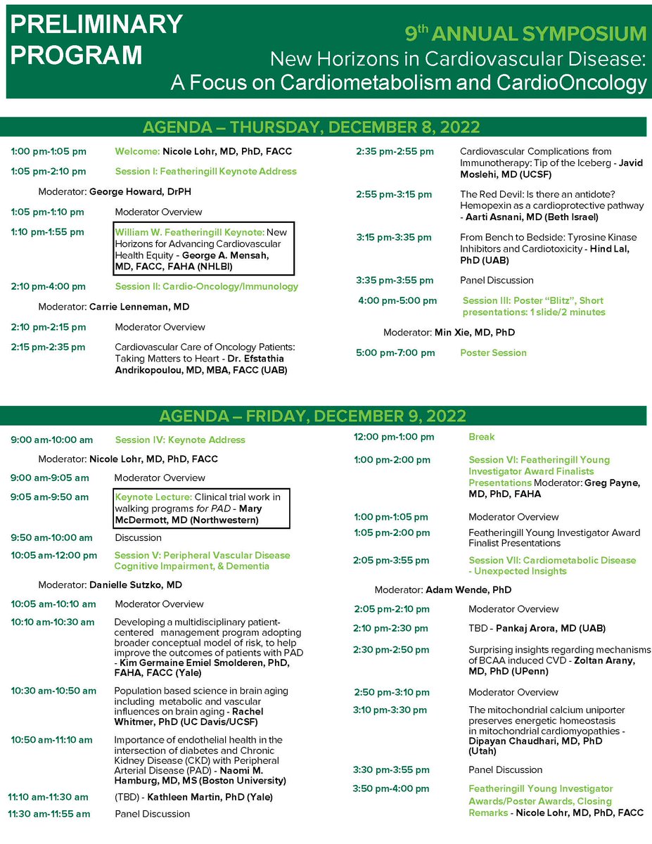 Abstract Deadline in less than a week. See updated Program.
Register at: uab.edu/medicine/cardi…
Submit Abstracts to: shilishanlogan@uabmc.edu
<a href="/UABCardiology/">UAB Cardiovascular Disease</a>; <a href="/uabmedicine/">UAB Medicine</a>; <a href="/uabbme/">UAB Biomedical Engineering</a>; <a href="/CarrieLenneman/">Carrie Lenneman</a>; <a href="/AdamWende/">Adam R. Wende, PhD, FAHA</a>; @mcwlovesheart; <a href="/UABCVI/">UAB Cardiovascular Institute</a>