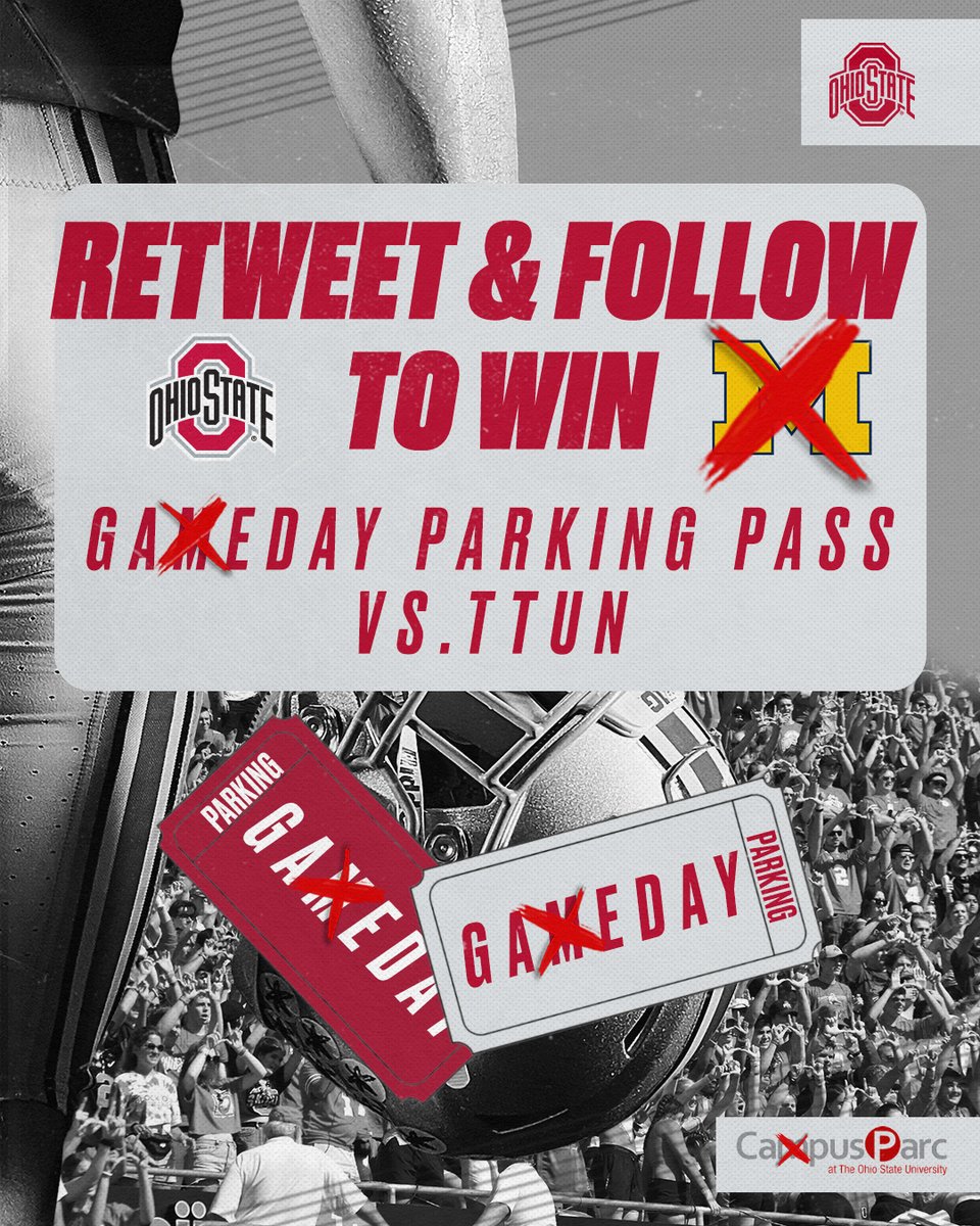 🎉 Its officially TTUN Week! Who wants to win a free parking pass for the big ga❌e? To enter, like the post, follow Ca❌pusParc, and tag a fellow Buckeye fan in the replies. Good luck! 🏈🍀