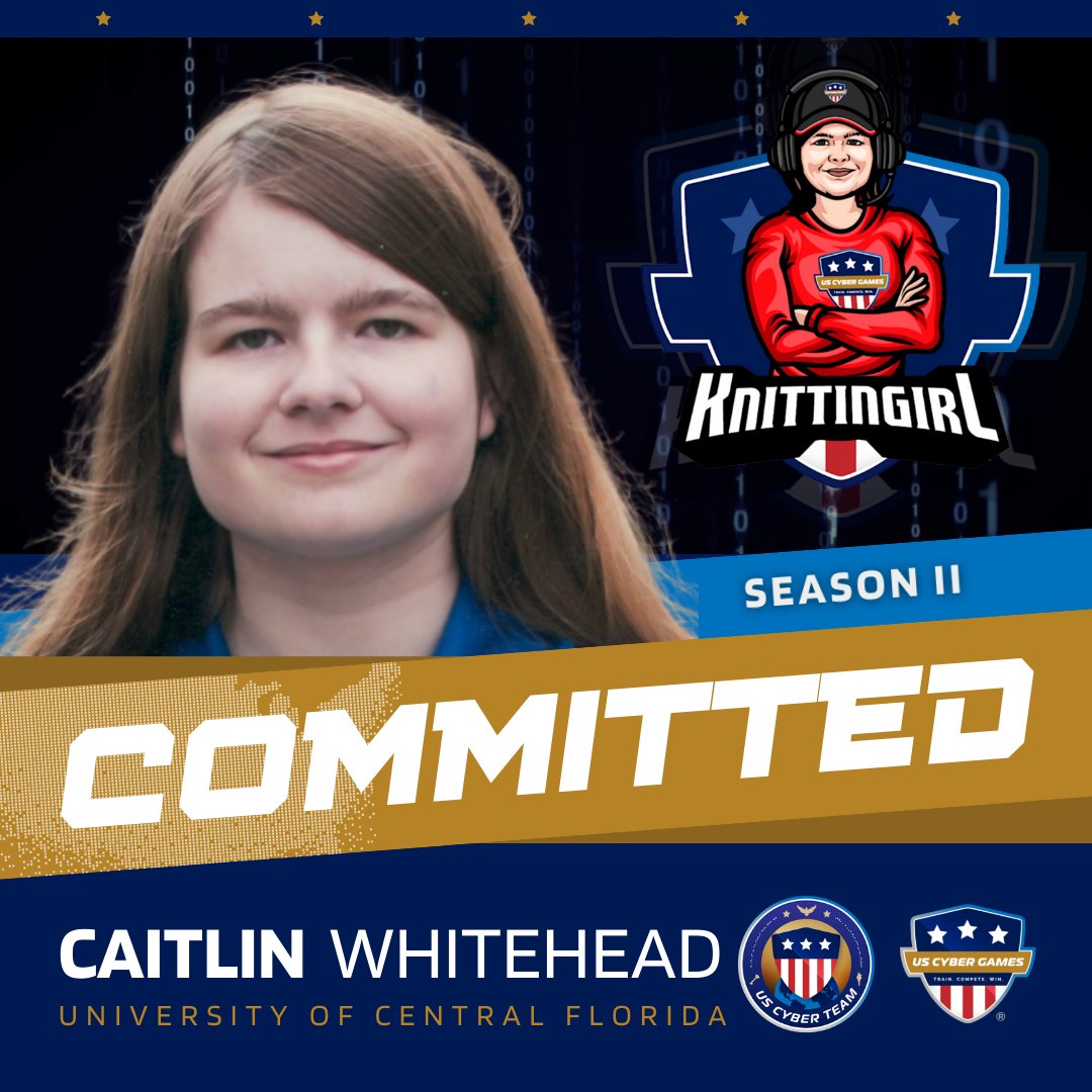 USCyberGames's tweet photo. Congrats to Caitlin Whitehead for officially committing to joining the Season II #USCyberTeam! It's going to be an exciting 2023 season! Follow along for more @USCyberGames news & events by joining the fandom: https://t.co/oHZsClcPbn
#CyberAthlete #USCyberFan #Cybersecurity https://t.co/m4BEpwWzdT