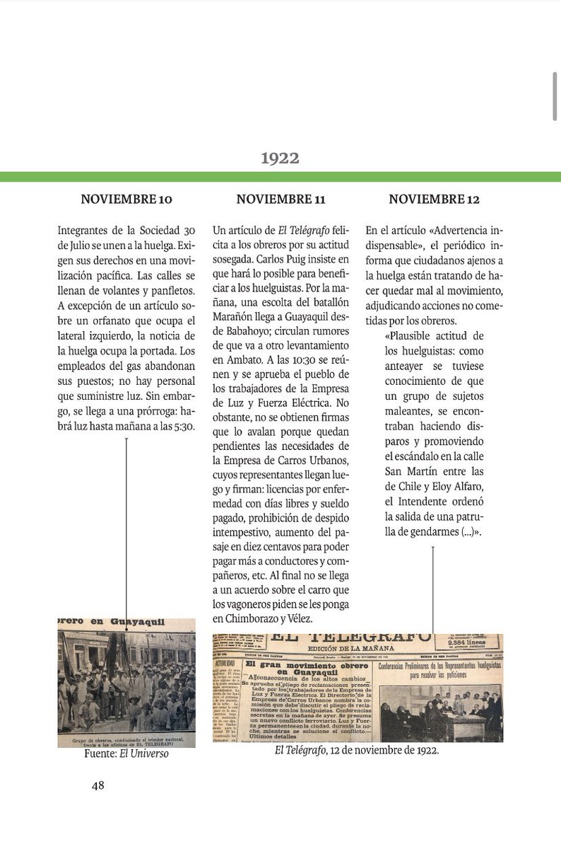 UArtesEdiciones's tweet photo. Cuenta además con una cronología de los meses previos al 15 de noviembre, cuya fuente es, en su mayoría, los archivos de los diarios El Telégrafo y El Universo. A través de las noticias, se recopilan las causas que generaron la huelga general de obreros en 1922. https://t.co/n560YVvD5z