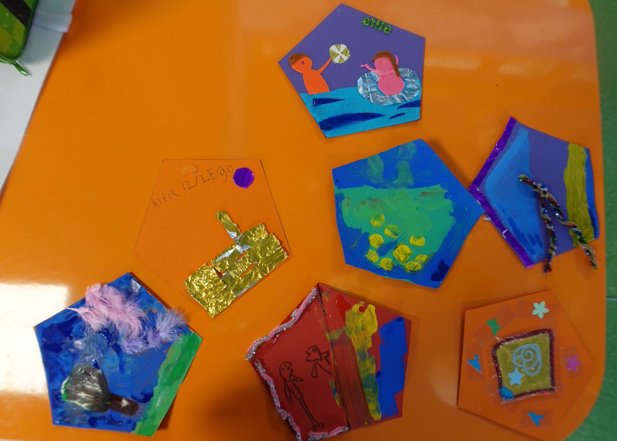 SSChospices's tweet photo. This week marks Children's Grief Awareness Week 2022. Bereaved siblings took part in #SharingShapes, a therapeutic activity designed for bereaved children and young people to share what helps - and continues to help - through their grief and bereavement🖌️ #CGAW22 https://t.co/HtraGUGlCJ