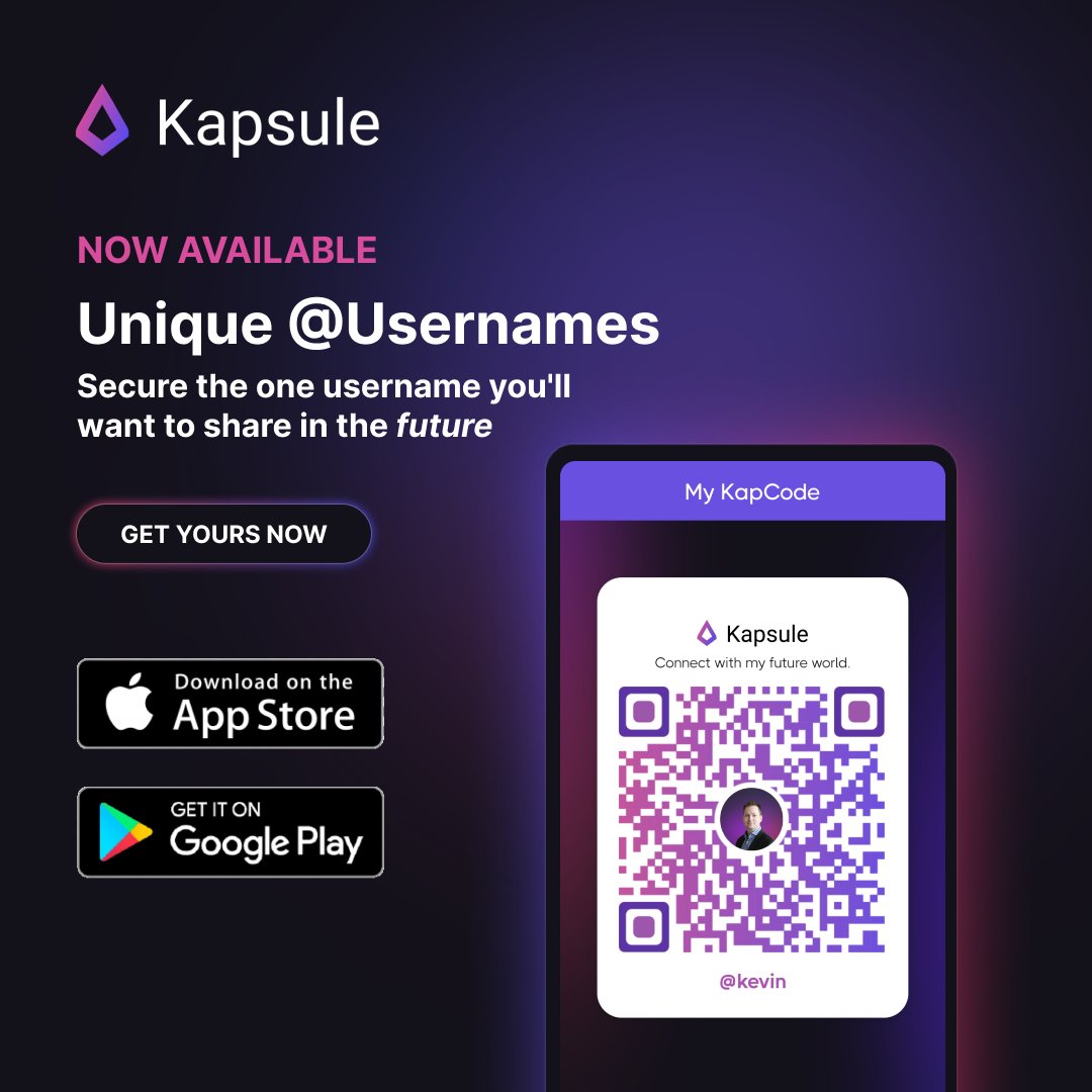 Kapsule_Me's tweet image. 📢 Major App Update

A new release of Kapsule is now available containing 4 new features designed for users to better connect with each other &amp;amp; their future world.

1. Unique @ Usernames
2. Public profiles
3. Profile QR codes
4. QR scanner
 
Hurry… &amp;amp; secure a premium @ Username!