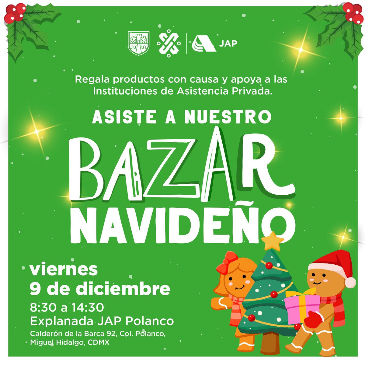 JAP_CDMX's tweet photo. ¡Nuestro Bazar Navideño cada vez está más cerca! 🎄🎁💝

Te invitamos a asistir a este gran evento y conocer los productos con causa que las #IAP traen para ti.

¡Habrá grandes sorpresas! 👏🏻 🪅 

¡NO FALTES! 📣

＃ＪＡＰＣｏｎｔｉｇｏ👍🏻 🤶🏼🧑🏾‍🎄

¡Dale like y comparte! https://t.co/uKhsG8wtuS