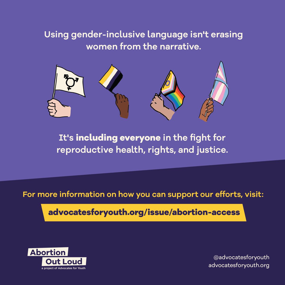 ✨ Gorgeous, gorgeous activists &amp; advocates use non-gendered language when discussing abortion care ✨ 

Check out this guide to learn more and get some quick tips to make your convos more inclusive! Thanks <a href="/AdvocatesTweets/">Advocates for Youth</a> <a href="/MyStoryOutLoud/">#OurHIVPlan</a> <a href="/knowyourIX/">Know Your IX</a> 🫶🏽