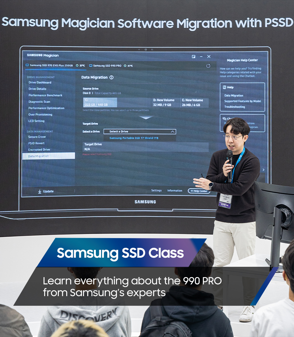 SamsungDSGlobal's tweet photo. Experts are also on hand at the booth to explain the technology behind the #990PRO, and teach visitors how to install it to upgrade their PC gaming setup. Check out the photos.#SamsungElectronics #GSTAR2022 #990PRO #T7Shield #GoodbyeLoading https://t.co/rkfJtIlKLP