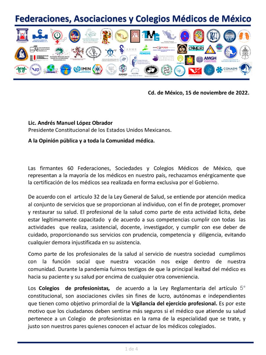 CirujanoGZ's tweet photo. Los Colegios #Médicos Mexicanos 🇲🇽 rechazando enérgicamente la propuesta de que la certificación de los Médicos 👨🏻‍⚕️👩🏻‍⚕️ sea una atribución exclusiva del Estado Mexicano y que la Secretaría de #Salud sea la encargada de esta certificación. https://t.co/TZviqnLMUH