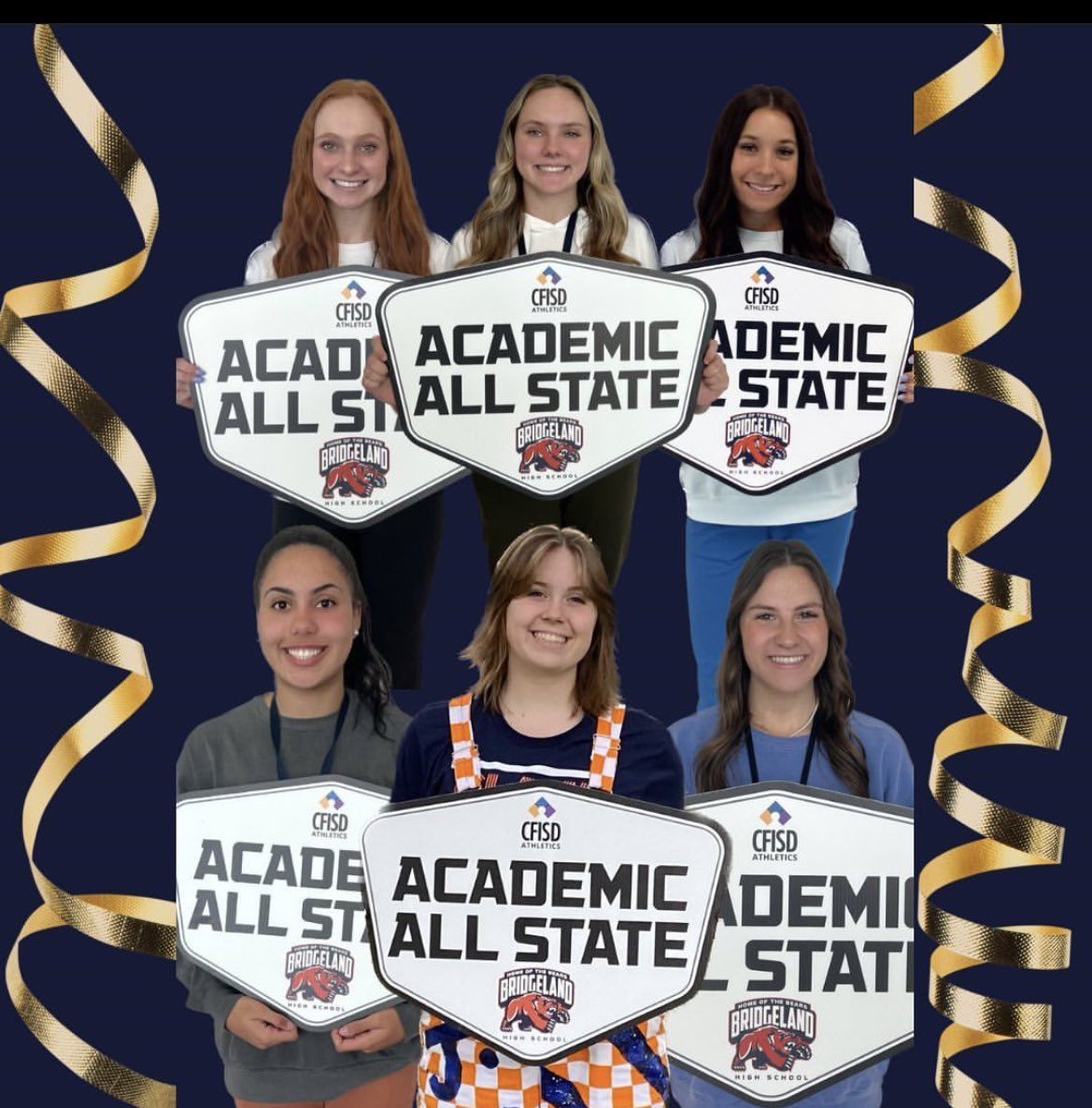 BridgelandVB's tweet photo. Congrats to our 6 Academic All State Recipients! These ladies are not only talented volleyball players, but also work incredibly hard in the classroom!🧡📚 @CFISDAthletics 

🎓 Lauren McIntyre
🎓 Olivia Waggoner
🎓 Lauren Barber
🎓 Kennedy Kays
🎓 Jordan Spencer
🎓 Grace Orlando https://t.co/QfAsBHHWHP